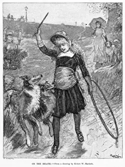 Hampstead Heath: Girl with Hounds Playing on the Heath Print