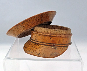 Hand-carved British Army service cap with a detachable top Hand-carved British Army service cap with a detachable top