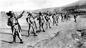 Hand grenades, the sling-method of throwing them used by Spanish troops Hand grenades, the sling-method of throwing them used by Spanish troops