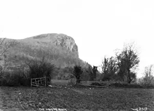 Prints of The Hanging Rock - a view from a field to the rock above. (Location: Northern Ireland; County Fermanagh; Belcoo). Date: circa early 1900s Fermanagh Prints: The Hanging Rock - Print of a Northern Irish Landscape
