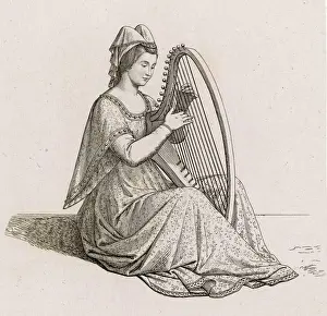 Historical Musical Instruments Prints: HARPIST