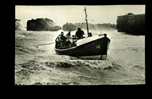 Hastings lifeboat on a rough sea, with crew on board Hastings lifeboat on a rough sea, with crew on board