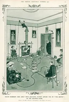 Heath Robinson Prints: Heath Robinson's Servant-Free Drawing Room - Patent Applied for Print