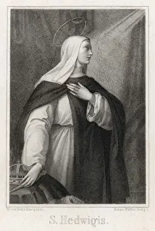 Prints of SAINT HEDWIG (or JADWIGA) at age 12 marries herzog Heinrich von Schlesien, and at his death enters the Cister- -cian monastery they founded. She performs many miracles Poland Prints: Print of Saint Hedwig at 12, a young noblewoman in Cistercian habit