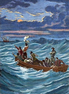 Henry Hudson (1565-1611) abandoned by his crew. Engraving. C Henry Hudson (1565-1611) abandoned by his crew. Engraving. C