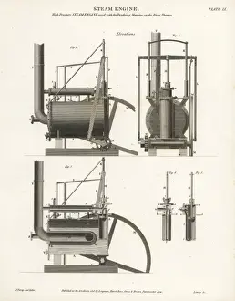 High-Pressure Steam Engine Print, 19th Century