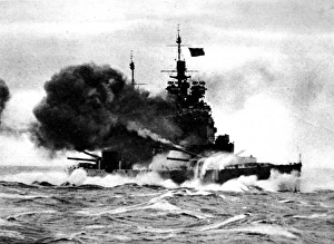 HMS Duke of York firing a broadside; Second World War HMS Duke of York firing a broadside; Second World War