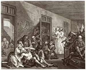 William Hogarth Prints: Hogarth's Print of Bedlam Asylum Scene from The Rake's Progress