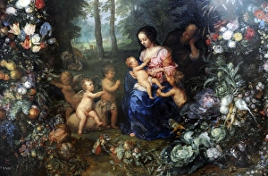 Holy Family on a garland of flowers and fruits, ca. 1620, by Holy Family on a garland of flowers and fruits, ca. 1620, by