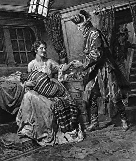 Lord Nelson Prints: Admiral Horatio Nelson and Emma Hamilton Holding Hands, Print 1804