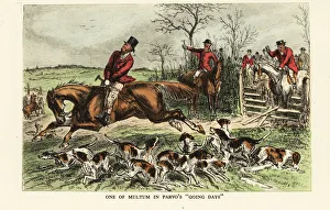 A horse bolts through a gate during a foxhunt, 19th century A horse bolts through a gate during a foxhunt, 19th century