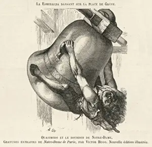 Prints of Quasimodo swings from the bell Victor Hugo Prints: Hunchback of Notre Dame Print: Quasimodo Swings from Bell