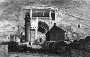 India Karli Entrance to Buddhist Cave-Temples circa 1840 Print