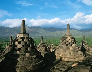 Central Java Landmarks Prints: Indonesia. Central Java. Magelang. Borobudur. Stupas
