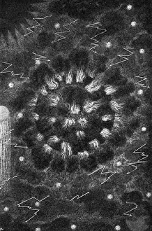 Prints of The inner earth breaks through the Earths crust. Date: 1735 Space Exploration Prints: Inner Earth Print, 1735: Crust Breakthrough