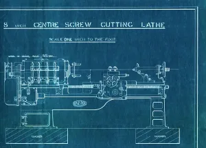 8-inch Centre Screw Cutting Lathe Blueprint Print, 1929