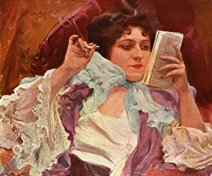 Woman Reading with Cigarette, circa 1900 Print