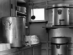 WWII Firefighting Equipment Prints: Interior of a mobile kitchen, WW2