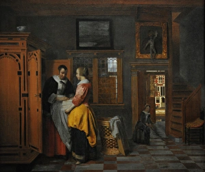 Interior with Women beside a Linen Cupboard, 1663, by Pieter