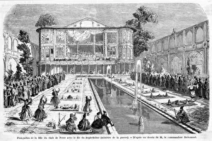 Prints of Interior court of the Shahs palace on the occasion of the engagement of his daughter with the Minister of War Related Prints: Iran Tehran Interior Court Print of Shah's Palace Engagement Celebration