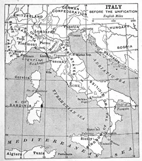 Prints of A map of Italy prior to unification Map Prints: Italy Map Pre-Unity Print 1815