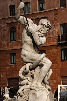 Italy. Rome. Fountain of Neptune. Detail of Neptunes statue Italy. Rome. Fountain of Neptune. Detail of Neptunes statue
