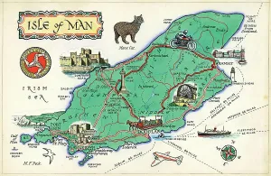 Prints of Map by M. F. Peck - Isle of Man Isle Of Man Prints: Isle of Man Map Print by M. F. Peck