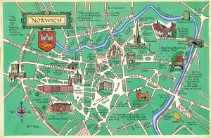 Prints of Map by M. F. Peck - Norwich Norwich Prints: Norwich Map Print by M. F. Peck, 19th Century