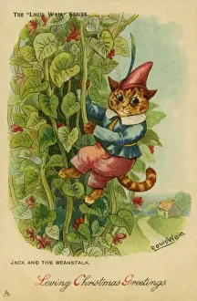 Cat Prints: Late 19th Century Print: Whiskers and the Beanstalk