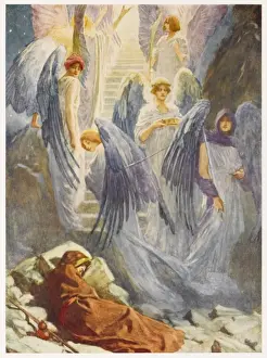 Jacobs Dream Print: Angels Ascending and Descending a Heavenly Staircase