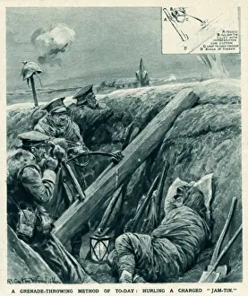 British Soldiers Hand-throwing Jam-tin Grenade, 1914 Print