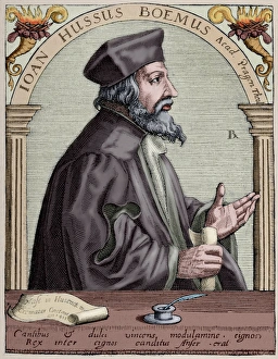 Jan Hus (1369-1415). Engraving. Colored Jan Hus (1369-1415). Engraving. Colored