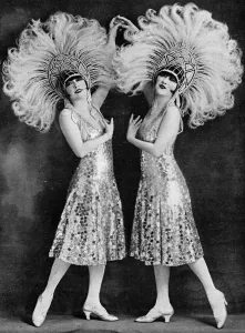 Prints of The Dolly Sisters wearing creations by Jean Patou in La Valse Lumineuse, Paris En Fleurs, Casino de Paris, Paris, 1925 1925 Fashion Prints: The Dolly Sisters in Jean Patou, Paris Print 1925