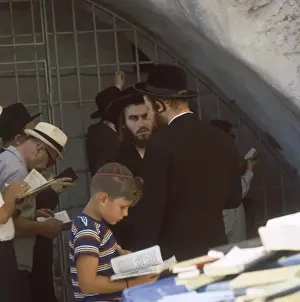 Jewish Men and Boy Reading Print, Israel 1971