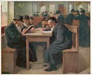 Prints of Jews studying the Talmud, a compilation of ancient Jewish law and tradition : probably in the Netherlands Netherlands Prints: Print of Jews Studying the Talmud