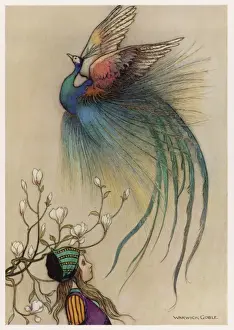 Print of The Juniper Tree with a Girl, a Bird of Paradise and a Tree