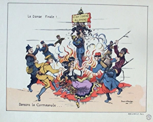 Kaiser tied to a burning stake with Allied soldiers dancing Kaiser tied to a burning stake with Allied soldiers dancing