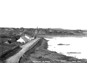 Prints of Killough, Co. Down - a panoramic and elevated view of the town and the bay. (Location: Northern Ireland; County Down; Killough). Date: circa early 1900s Down Prints: Killough, Co. Down Panoramic Print, circa early 1900s