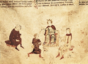 King Arthur on his throne with his councillors King Arthur on his throne with his councillors