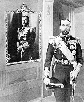 King George V beside a portrait of the Czar, 1909 King George V beside a portrait of the Czar, 1909