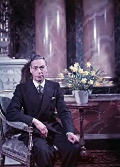 King George VI Print: Late 1940s Portrait with Daffodils