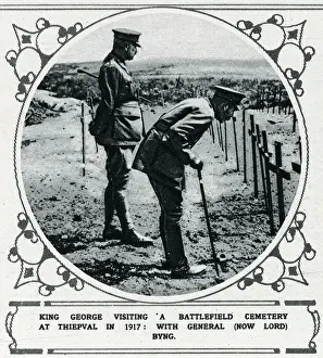 King George V Visiting a Battlefield Cemetery Print, 1917