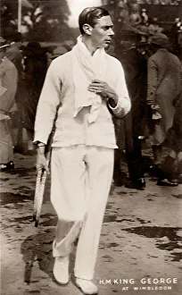 King George in Wimbledon Whites holding tennis racquets Date: 1905 King George in Wimbledon Whites holding tennis racquets Date: 1905