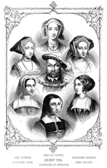 Prints of KING HENRY VIII Portrait of the King of England with all his wives SEYMOUR/CLEVES/HOWARD HENRY VIII PARR/ARAGON/BOLEYN Related Prints: King Henry VIII Print with Six Wives