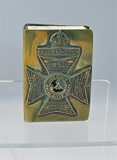 Kings Royal Rifle Corps badge on matchbox holder, WW1 Kings Royal Rifle Corps badge on matchbox holder, WW1