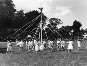 Kingsteignton Maypole Dancing Print, Devon, England 1950s