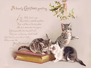 Three Kittens on a Christmas Card Print, circa 1890s