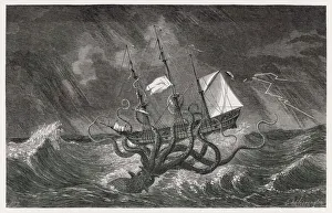 Kraken attacking ship during a storm Kraken attacking ship during a storm