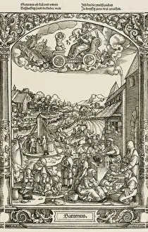 Kronos Eats his Children Village Life Print, 16th century woodcut