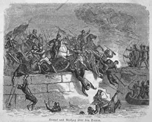 LA Noche Triste Print: Cortes' Retreat through Tenochtitlan Canals